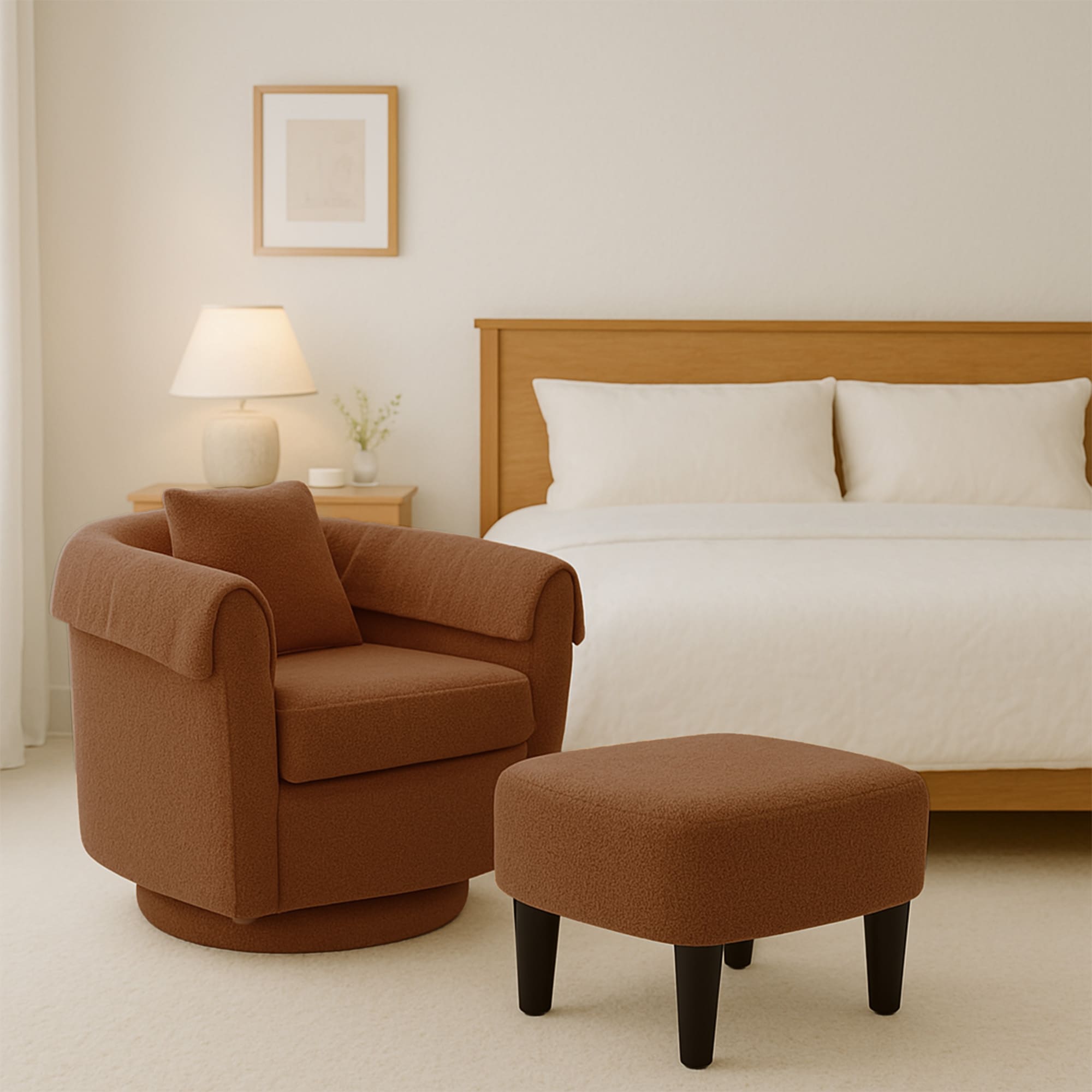 Swivel Accent Chair With Ottoman Set, Modern Chenille Barrel Armchair With Removable Back Pillow & 2 Armrest Covers For Living Room, Bedroom, Office, Yellow_maomaolike.com